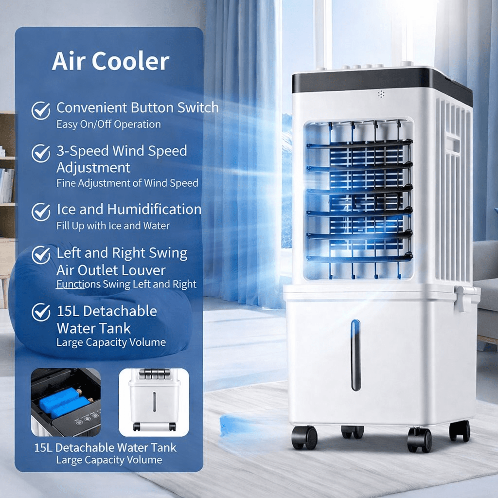 Climatiseur Mobile Sans Évacuation 3-en-1 – Rafraîchisseur d'Air sur Roulettes avec Télécommande – Image 6