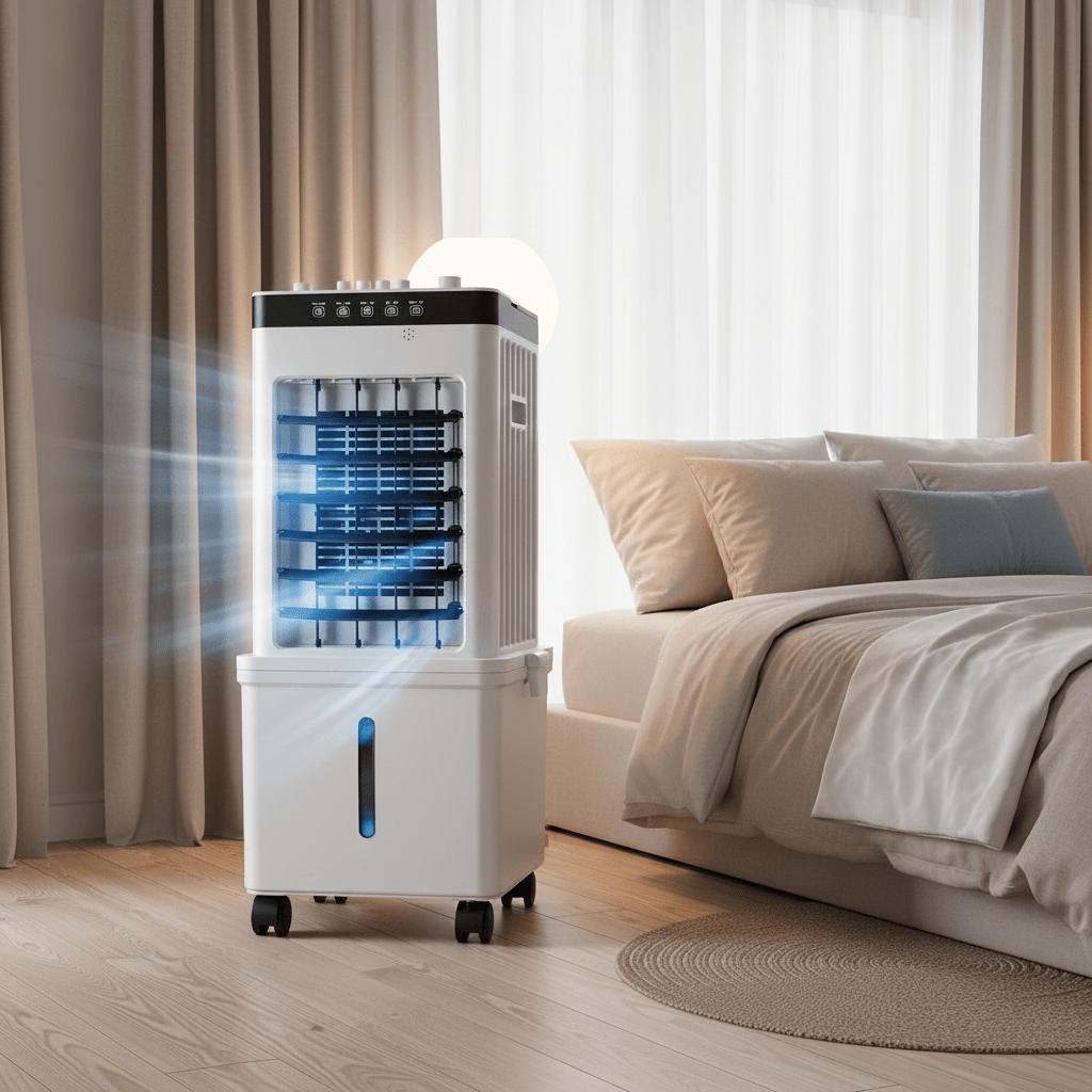 Climatiseur Mobile Sans Évacuation 3-en-1 – Rafraîchisseur d'Air sur Roulettes avec Télécommande
