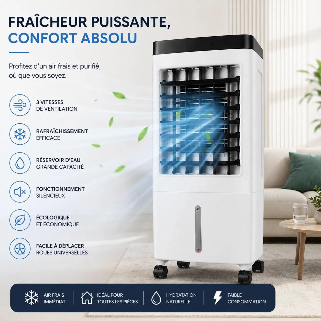 Climatiseur Mobile Sans Évacuation 10 L – Rafraîchisseur d'Air Silencieux avec Télécommande – Image 2