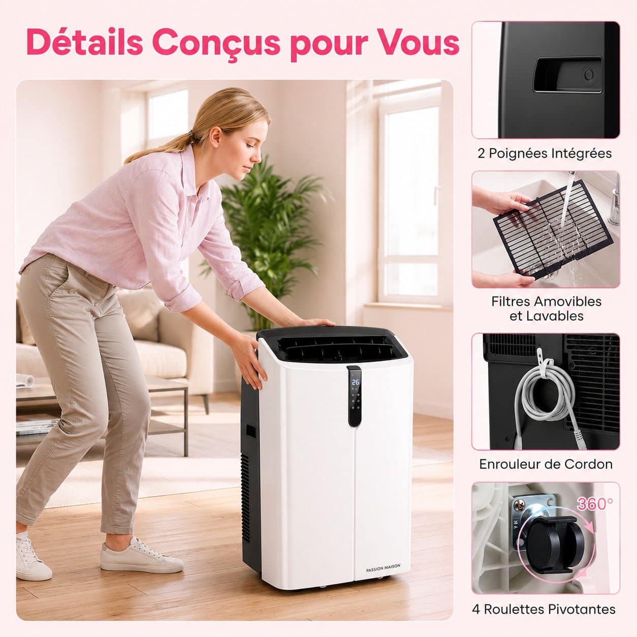 Climatiseur Mobile Réversible 14000 BTU Passion Maison Polar 14 – Wi-Fi, 5-en-1, Chauffage, Déshumidificateur & Kit Fenêtre – Image 5
