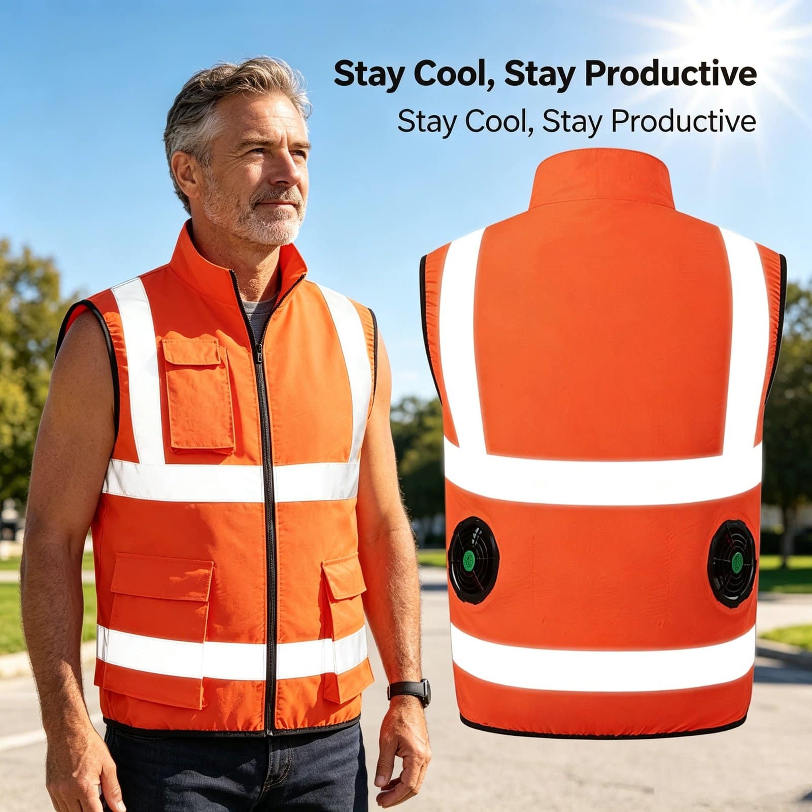 Gilet Rafraîchissant avec Ventilateurs et Bandes Réfléchissantes – Image 6